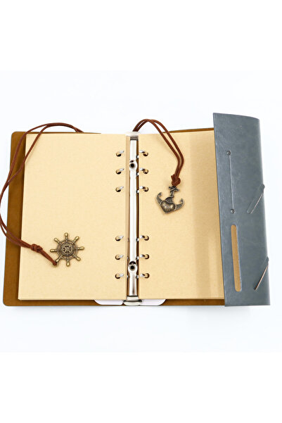 enyareshome Gray Color Vegan Leather Cover Sailor Nostalgic Memo Commemorative Book 80 Sheets A5 - Removable Page