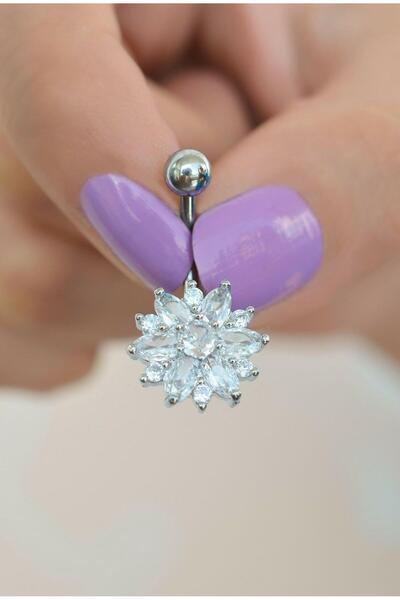 Sacce Scarves&Accessories Çelik Lotus Çiçeği Göbek Piercingi Gümüş Renkli