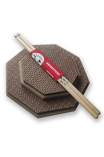 Yurtrenkleri Yayınevi Bateri Davul Ritim Çalışma Pedi 12''+ 8" + Baget 5A (Üç...