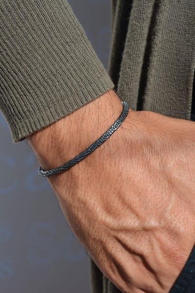 Sacce Scarves&Accessories Men's Gray Small Fine Cut Hematite Stone Adjustable Bracelet Dark Gray