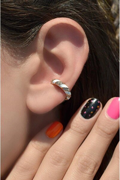 Sacce Scarves&Accessories Beyaz Mineli Earcuff Kıkırdak Küpesi