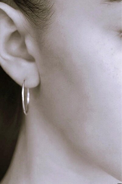 Sacce Scarves&Accessories 26 mm Gri Renk Düz İnce Halka Küpe