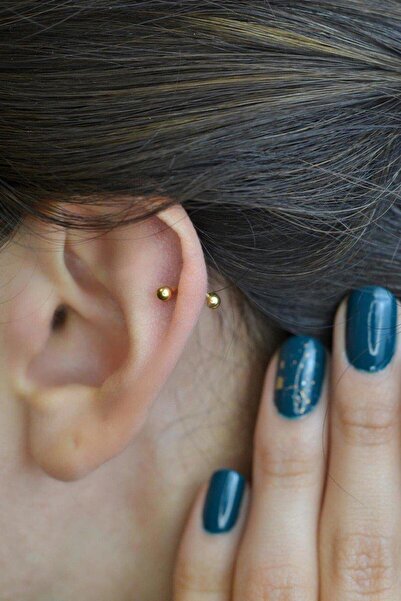 Sacce Scarves&Accessories İki Ucu Top Çelik Piercing Kaş Helix Kıkırdak 8 Mm Gold