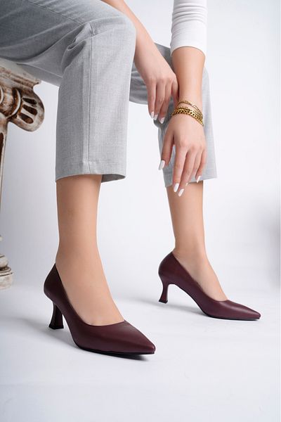 Deripabuc Genuine Leather Claret Red Women's Leather Heeled Shoes Trc-92280