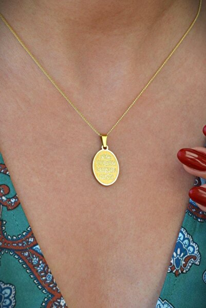 Sacce Scarves&Accessories Oval Nazar Dualı Kolye Gold Plaka Nazar Kolye