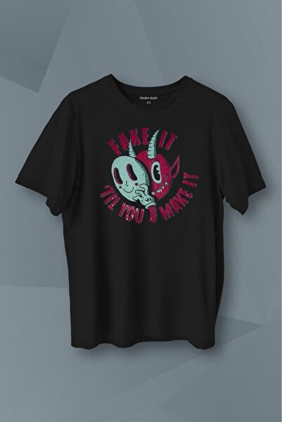 Kendim Seçtim Fake It Till You Make It Maska Maska Štampano Majica Unisex T-s...