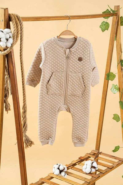 bombe Baby Boys and Girls Quilted Cotton Romper with Pockets and Zipper