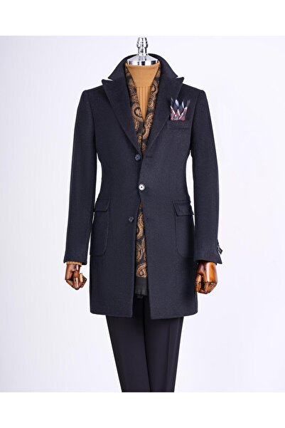 TerziAdemAltun Anthracite Stamp Men's Coat - Italian Style, Slim Fit, Pointed Collar, Wool Blend T13444