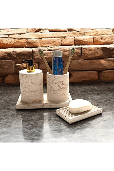 Chiko Mall Set de accesorii pentru baie din beton cu textura de marmură elegantă (4 bucăți)