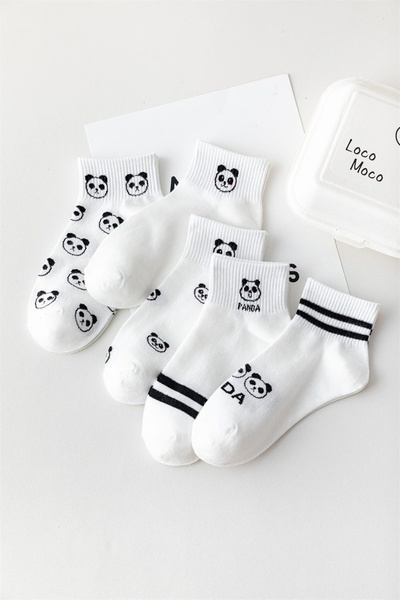 DM DEL MORE SOCKS Set de 5 șosete de colaj pentru femei cu model panda - jumătate de șosetă lavabilă