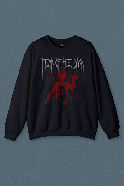 so cool سويت شيرت أزرق داكن مطبوع عليه "Fear Of The Dark Dark Dark Gothic Urb...