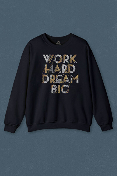 so cool Hanorac bleumarin Work Hard Dream Big Gym Sports Body Printed Sweat U...