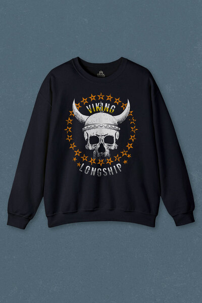 so cool Hanorac bleumarin Craniu viking cu cerc de stele Longship Skull Impri...