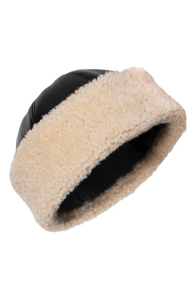 fubileather Waterproof Real Leather Lamb Wool Hat Beanie