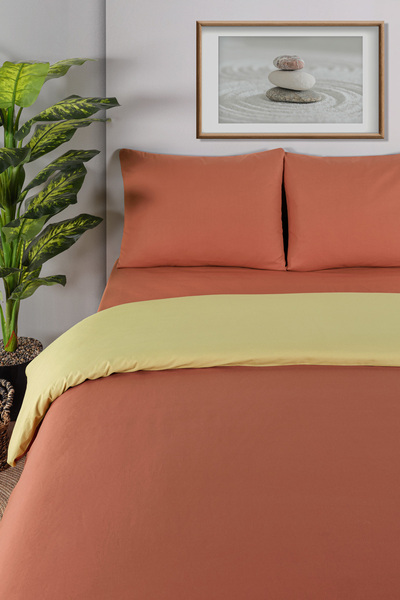 Evim 100% Cotton Akfil Double Sided Duvet Cover Set Double 200X220 cm Tile Khaki