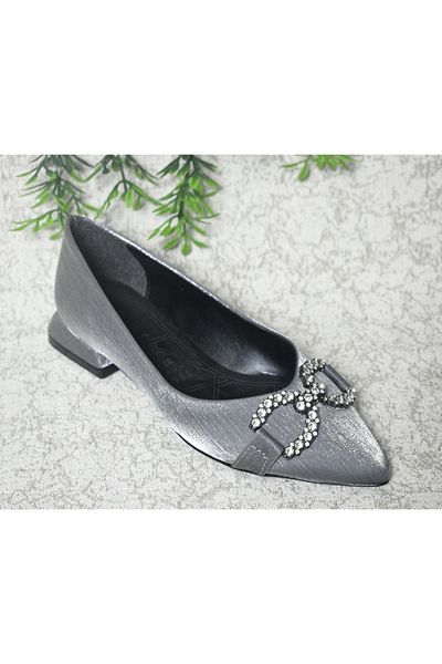 Hanedan Satin Large Stone Buckle Low Thick Heeled Daily Satin Ballerina Shoes