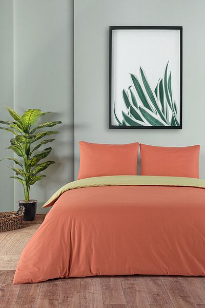 Evim 100% Cotton Akfil Double Sided Duvet Cover Set Double 200X220 cm Tile Khaki