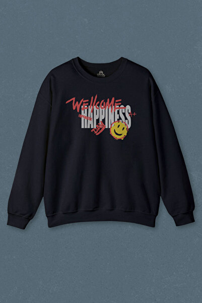 so cool Hanorac bleumarin Good Vibe Happines Happy Smile Fun Printed Sweat unisex