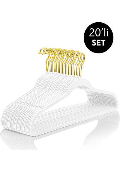 AXE HOME Pack of 20 White Gold Hooks Anti-Slip Hanger Tie and Trousers Hanger Clothes Hanger