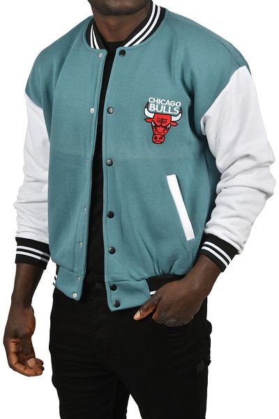 Rizz up Men's Turquoise Three Thread Bull Embroidered College Collar Coat Jacket 2304770