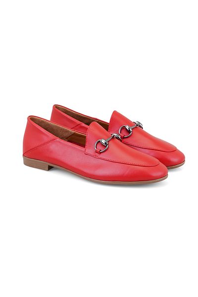 Desa Women's Red Leather Ballerinas with Buckle Accessories