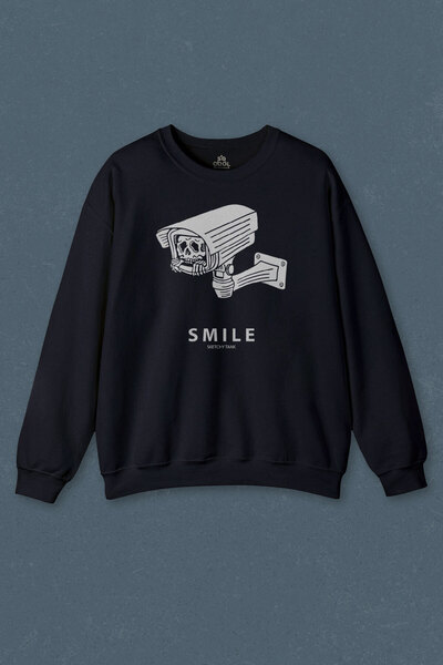 so cool سويت شيرت كحلي مطبوع عليه كاميرا Smile Selfie Big Brother للجنسين