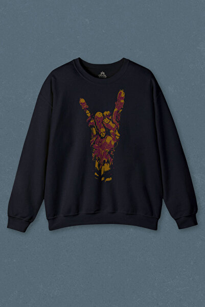 so cool Hanorac bleumarin Hey There! Rock Hand Rockstar Urban Printed Sweat u...