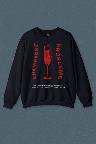 so cool Світшот Lacivert Champagne Problems Taylor Swift Evermore Baskılı Unisex Sweat