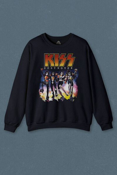 so cool سويت شيرت أزرق داكن Kiss The Destroyer ألبوم موسيقى الروك