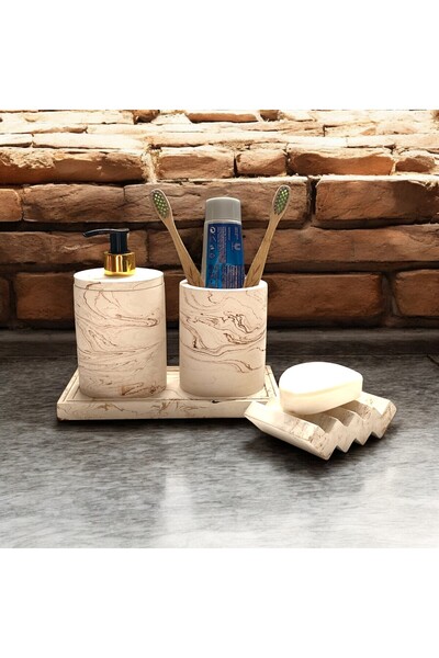 Chiko Mall Set de accesorii pentru baie din beton cu model de marmură de lux ...