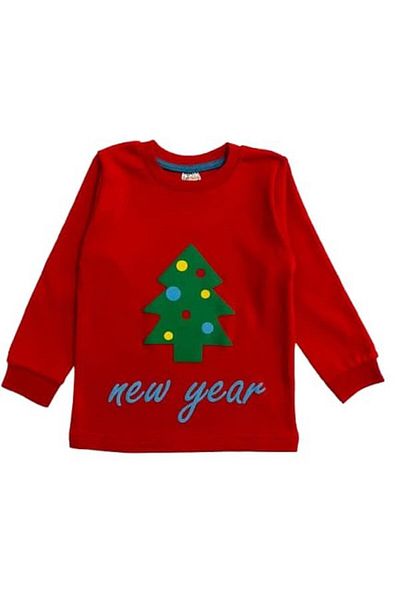 elmas kids Boy's 100% Cotton Pine Tree New Year Written Red Long Sleeve Crew Neck Pajamas Set