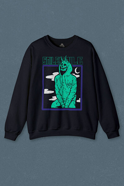 so cool سويت شيرت أزرق داكن Smile Skull Urban Wear Street Culture Skull Y2K م...