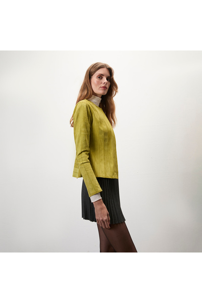 Desa Deundria Yeşil Kadın Panelli Fit Süet Ceket