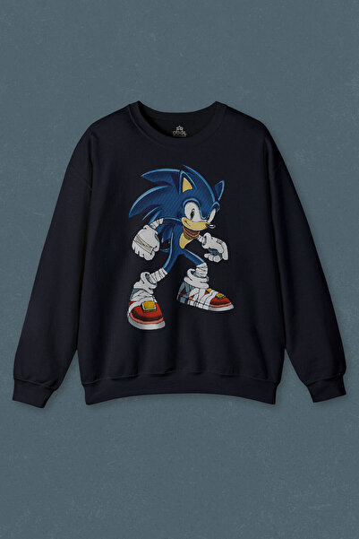 so cool سويت شيرت أزرق داكن سونيك القنفذ بوم كارتون سونيك مطبوع للجنسين
