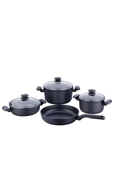 KORKMAZ Granite Induction Pots and Pans Set 7 Pieces Ornella 24 cm