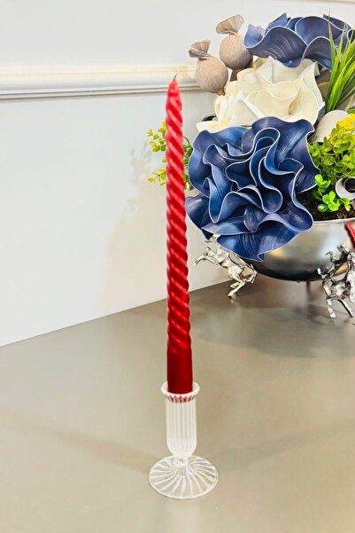 Manor Cam Yivli Üfleme Cam Şamdan ve Mumluk  ( 8 cm )