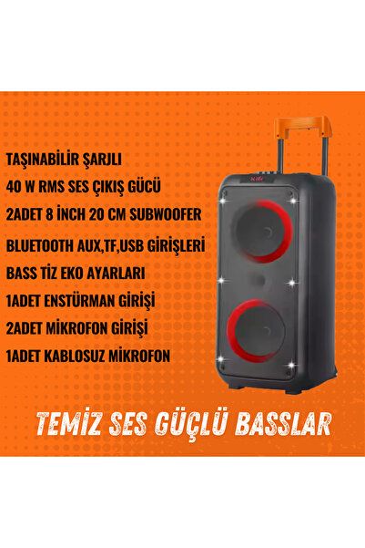 Genel Markalar 1095 Şarjlı Taşınabilir Bluetooth Parti Hoparlörü 2*8 inc Karaoke