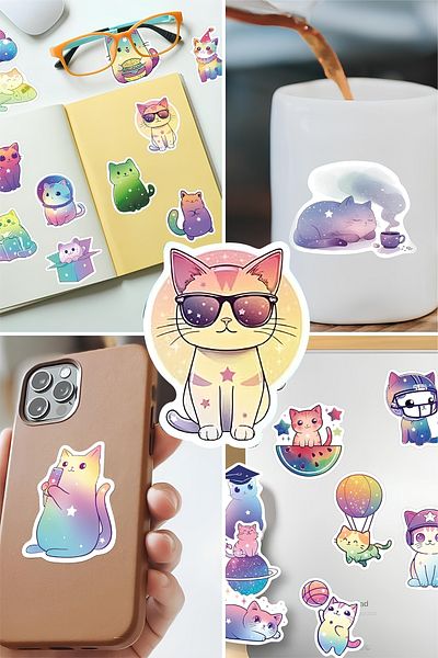 Grafikup 84 Pieces Cute Cats Sticker Set - Pen Laptop Notebook Water Bottle Sticker