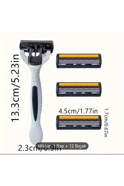 shop Razor Blade/Set - 1 Handle, 12 Head Blade, 3 Layer Stainless Steel, Replaceable Blades