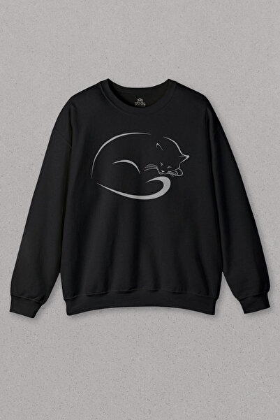 so cool Unisex dukserica Sleeping Black mačka Sleeping Black Cat Štampano Sweat