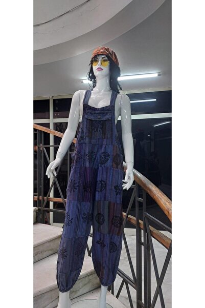 EREN STYLE Індійський автентичний вимитий камінням синій шаровар-комбінезон