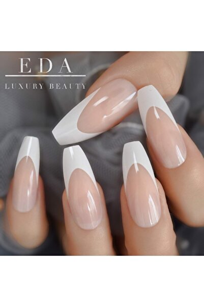 EDA LUXURY BEAUTY 24'lü Natürel Pembe Beyaz French Takma Tırnak Lüks Doğal Ex...