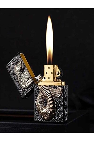 HK GİFT SHOP KOBRA YILAN KABARTMA OROJİNAL BENZİNLİ ÇAKMAK KOLEKSYONLUK