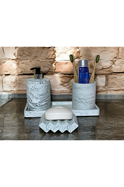 Chiko Mall Stylish Concrete Bathroom Accessory Set with Marble Detail (4 Pcs)