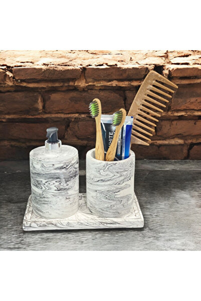 Chiko Mall Natural Looking Marble Inspired Concrete Bathroom Accessory Set (3...