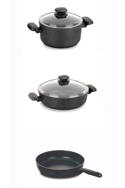 KORKMAZ Granit Indüksiyonlu Tencere Ve Tava Seti 5 Parça 24 Cm Ornella