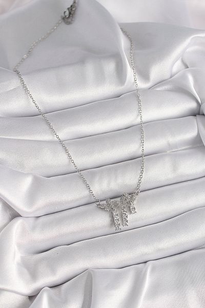 Skygo 316L Steel Silver Color Chain Zircon Stone Butterfly Model Dangle Detail Women's Necklace - Tj-Bko9653