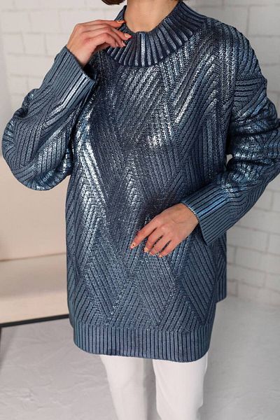 Melike Tatar Pulover de damă din tricot din folie cu model strălucitor - Mărime standard 7004