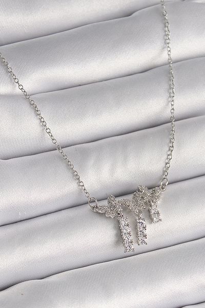 Skygo 316L Steel Silver Color Chain Zircon Stone Butterfly Model Dangle Detail Women's Necklace - Tj-Bko9653