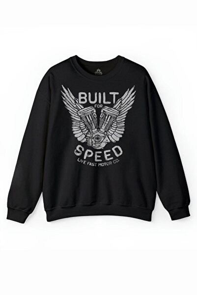 so cool Sweatshirt "Built For Speed Live Fast Motorcycle Piston" Štampano